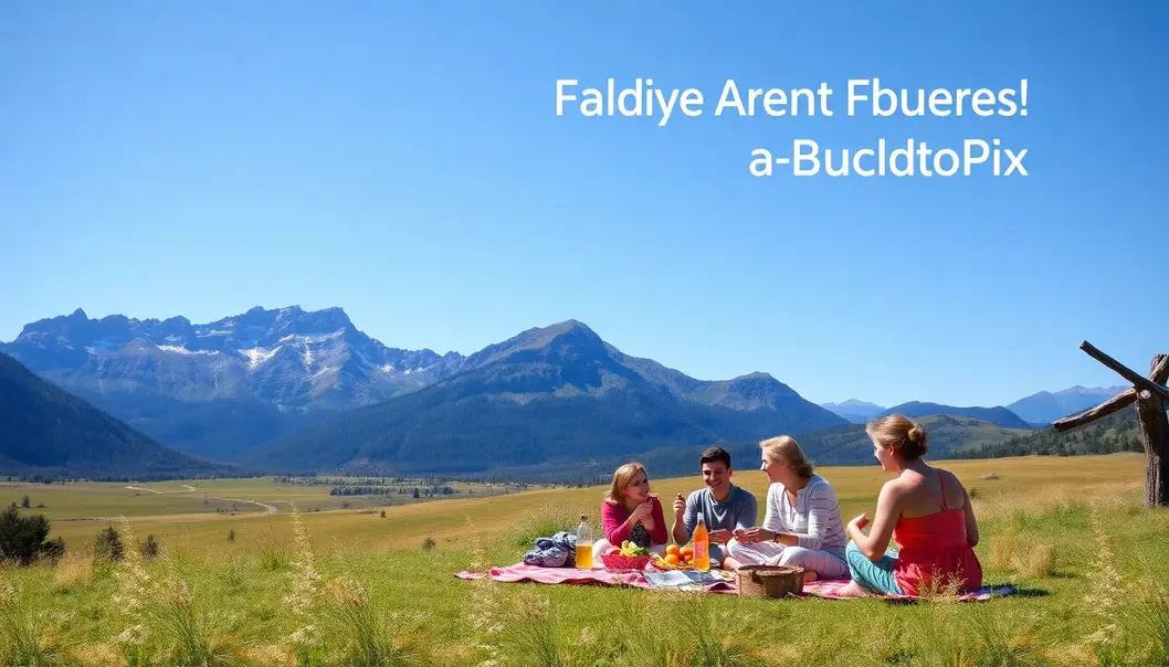 A family in a beautiful park, showcasing an affordable getaway.