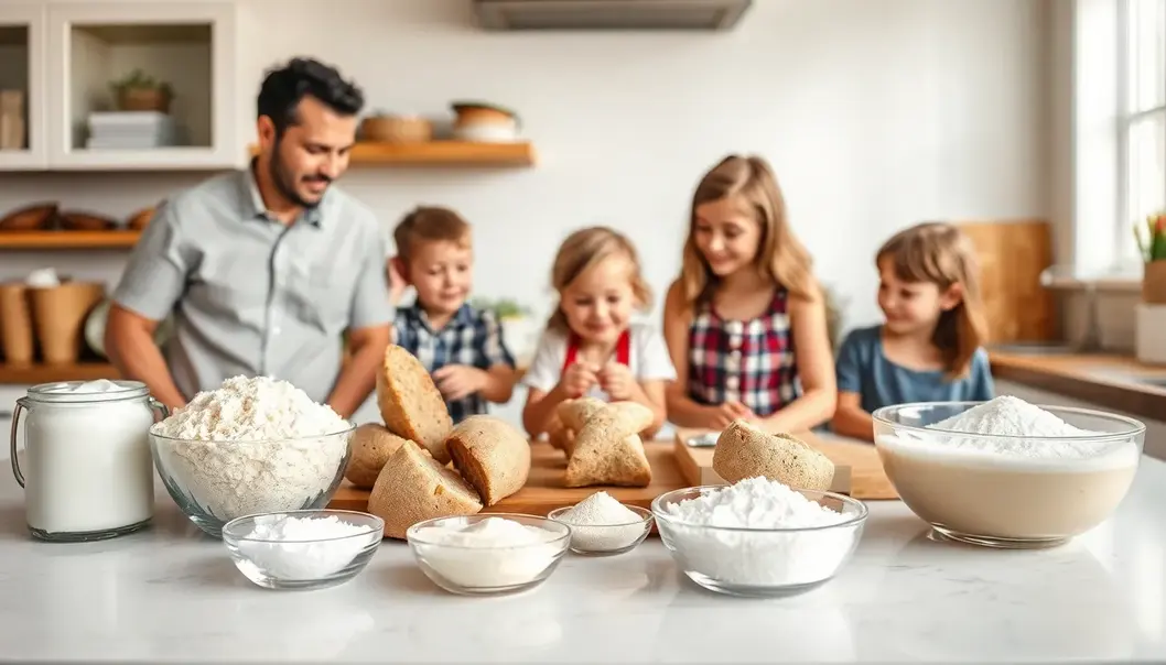 Family selecting fresh ingredients for baking.