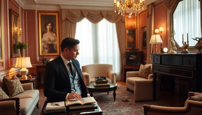 A person in an elegant room, decisively managing time.