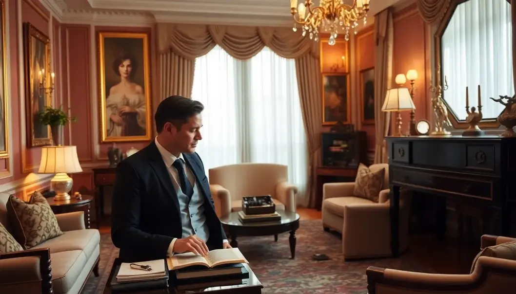 A person in an elegant room, decisively managing time.
